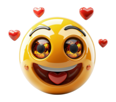 Yellow emoji with heart eyes and smiling, cut out - stock .. png