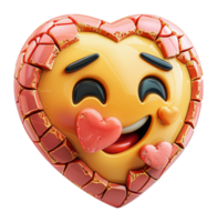 Heart-shaped emoji with smiling face and glossy texture, cut out - stock . png