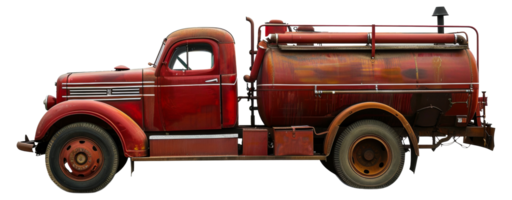 An old red truck with a rusty tank on the back - stock .. png