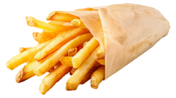 A bag of french fries is in a paper bag - stock .. png