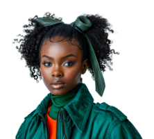 élégant femme avec frisé cheveux et vert ruban, Couper en dehors - Stock .. png