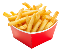 A box of french fries sits - stock .. png