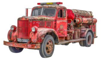 An old red fire truck with a yellow light on top - stock .. png