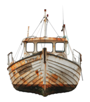 vecchio pesca barca con Esposto alle intemperie dipingere e rustico Guarda, tagliare su - azione .. png