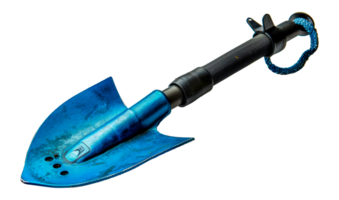 Tactical blue survival shovel, cut out - stock .. png