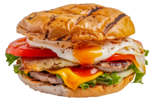 A grilled meat sandwich with cheese and tomatoes - stock .. png