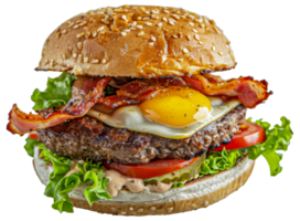 A large hamburger with bacon, egg, and tomato - stock .. png