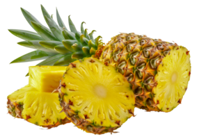 A pineapple is cut in half and has a green leaf on top - stock .. png