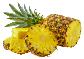 ein Ananas ist Schnitt im Hälfte und hat ein Grün Blatt auf oben - - Lager .. png