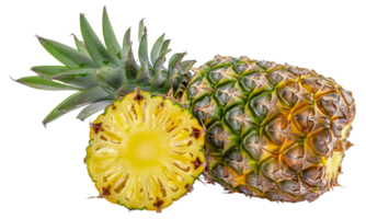 A pineapple is cut in half and is sitting - stock .. png