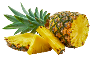 een ananas is besnoeiing in voor de helft en heeft een weinig stukken van het - voorraad .. png
