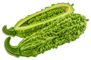 Two green cucumbers with one of them cut open - stock .. png