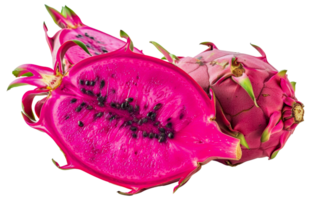 A slice of a red dragon fruit with black seeds - stock .. png