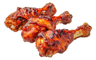 Three pieces of chicken are grilled and covered in barbecue sauce - stock .. png