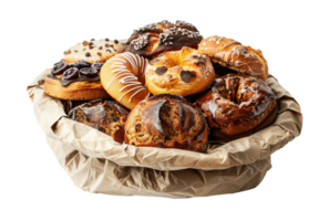 Variety of freshly baked goods displayed in a basket, cut out - stock .. png