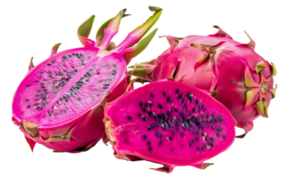 A close up of a red dragon fruit with a black spot on it - stock .. png