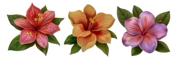 levande botanisk illustration av färgrik blommor png