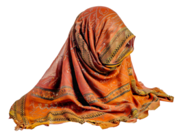 A colorful scarf is draped over a person's head - stock .. png