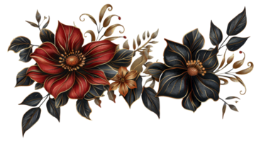 Lifelike botanical illustration of colorful flowers png