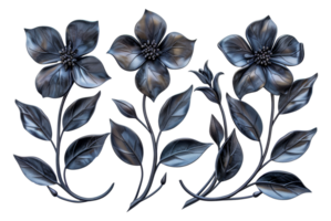 Black metallic floral artwork png