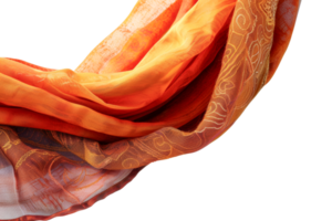 un' lungo arancia sciarpa con un' modello di paisley e oro - azione .. png