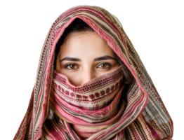une femme portant une écharpe couvrant sa visage - Stock .. png
