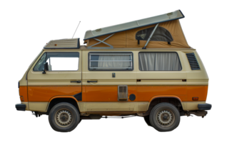 Retro orange camper van with pop-up, cut out - stock . png