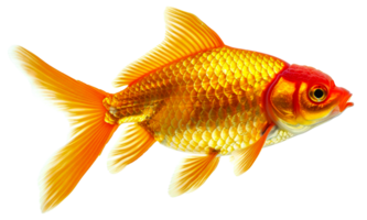 A gold and red fish swimming in a tank - stock .. png