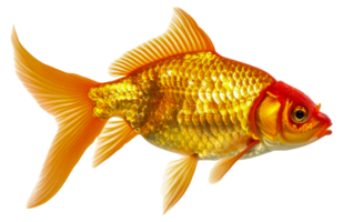 A gold and red fish swimming in a tank - stock .. png