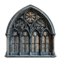 Medieval gothic window with intricate design, cut out - stock .. png