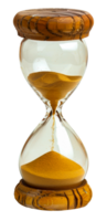 Wooden hourglass with sand flowing, cut out - stock .. png