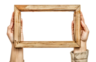 A person holds a wooden frame - stock .. png