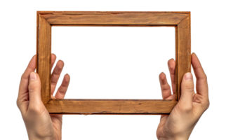 A person is holding a wooden frame - stock .. png