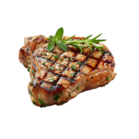 Grilled pork chop with fresh herbs on transparent background - stock .. png