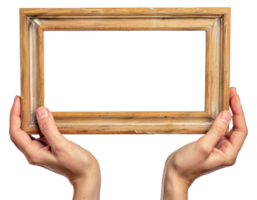 A person is holding a wooden frame - stock .. png