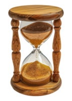 Wooden hourglass with sand flowing, cut out - stock .. png