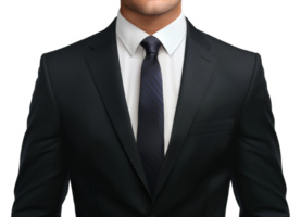 A man wearing a black suit and white shirt with a black tie - stock .. png