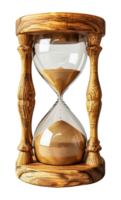 Wooden hourglass with sand flowing, cut out - stock .. png