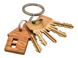 A keychain with a house key and four other keys - stock .. png