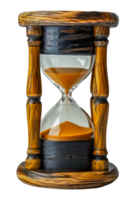 Wooden hourglass with sand flowing, cut out - stock .. png