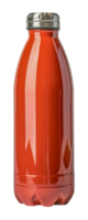 Transparent red water bottle with steel cap, cut out - stock . png