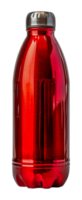 Transparent red water bottle with steel cap, cut out - stock . png