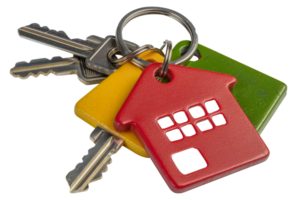 A keychain with a house key and a house key - stock .. png