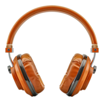 A pair of brown leather headphones with a black band - stock .. png