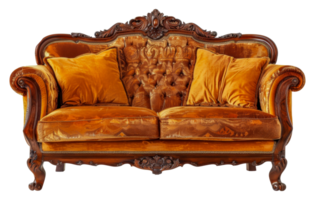 A large, ornate couch with two pillows on it - stock .. png