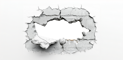Wall breakthrough hole on white background, cut out - stock . png