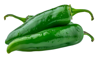 Fresh green peppers with water droplets, cut out - stock .. png