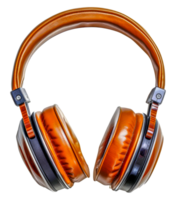 A pair of orange headphones with a leather band - stock .. png