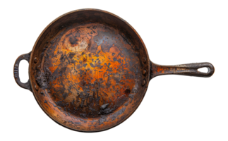 Rustic weathered cast iron skillet png