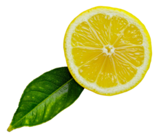 une citron tranche est sur une feuille - Stock . png